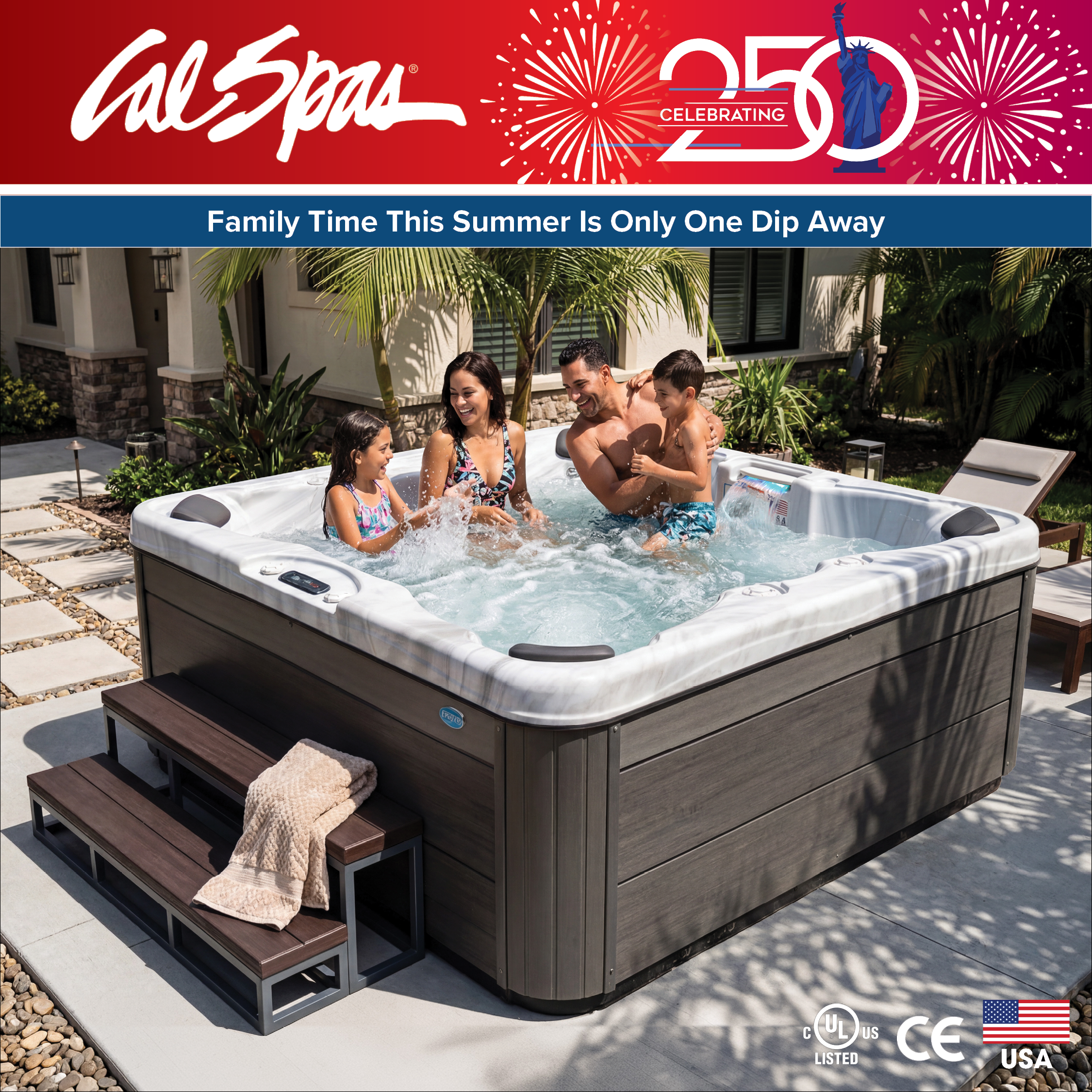 Calspas hot tub being used in a family setting - Fishers